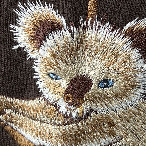 Vintage LeRoy Knitwear V-Neck Acrylic Brown Embroidered‎ Kola Sweater Sz Med - Picture 4 of 5